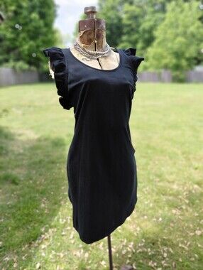 NWT Current Elliott cute black cadence dress ruffled tank summer mini Womens S